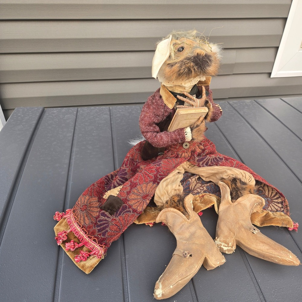 Vintage Anthropomorphic Rabbit Scholar Doll Folk Art Distressed Decor